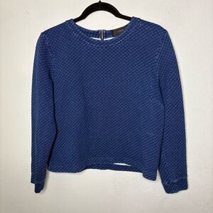 J. Crew Blue Textured Diamond-Knit Long Sleeve Top Medium